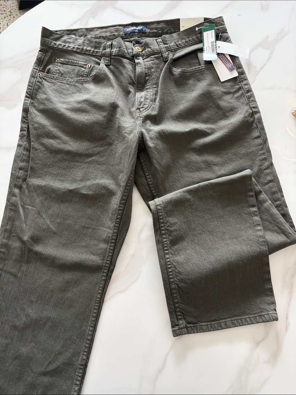 Men’s Flag & Anthem Brunswick Overdye Nashville Straight Jeans Olive 35x32 NWT